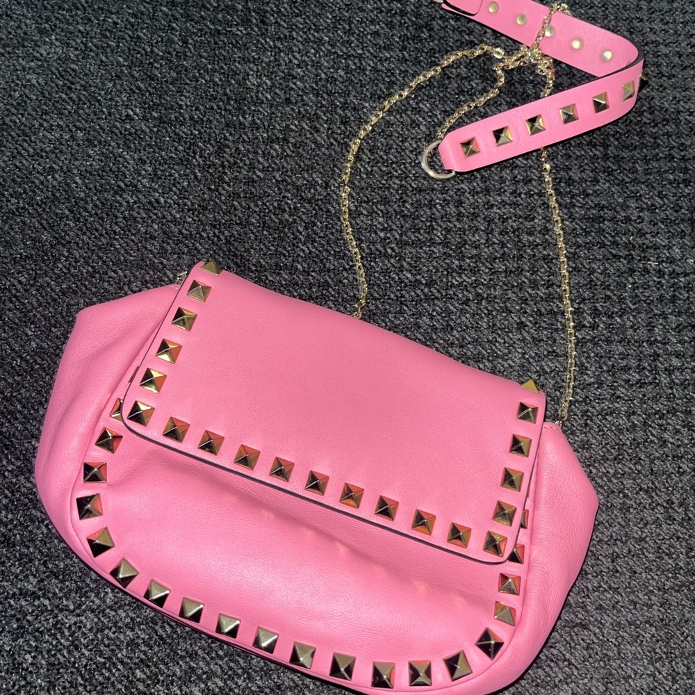 Valentino Pink Crossbody Bag with Gold Studs